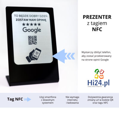 Prezenter z kodem QR i NFC (srebrny)